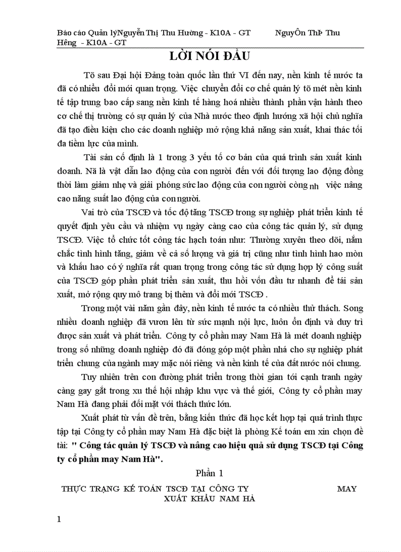 image for page Công tác quản lý TSCĐ và nâng cao hiệu quả sử dụng TSCĐ tại Công ty cổ phần may Nam Hà 1