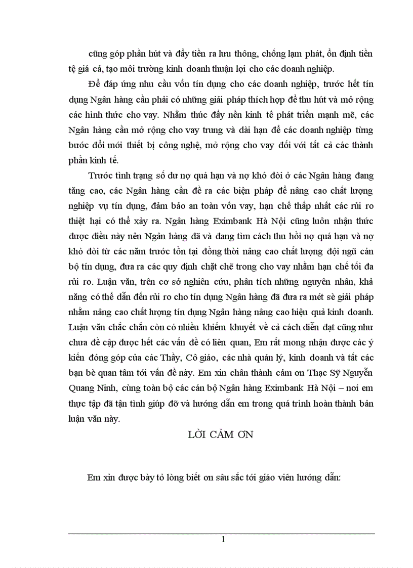 image for page Chất lượng tín dụng ngân hàng hiện trạng và giải pháp nâng cao chất lượng tín dụng tại NHTMCP Eximbank Hà Nội 1
