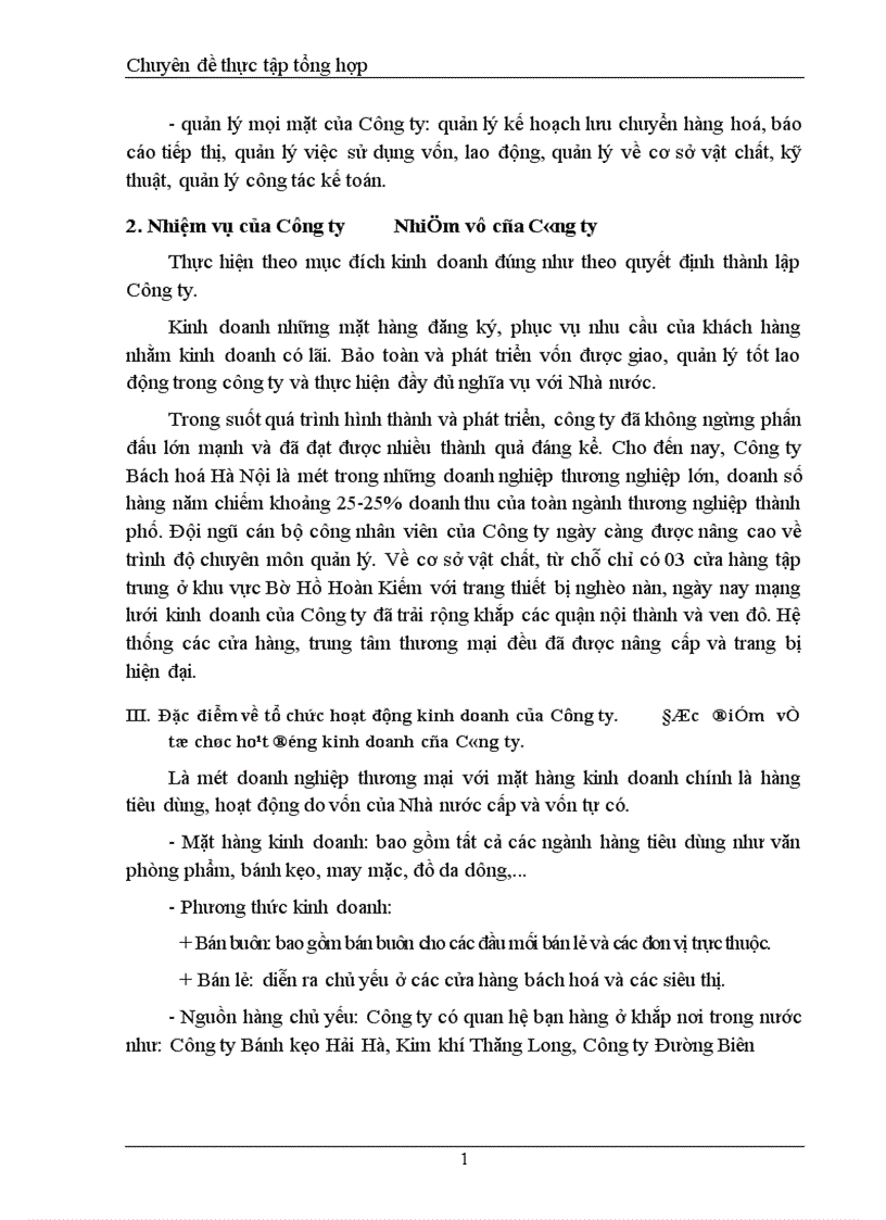 Báo cáo tổng hợp về Công ty Bách hoá Hà Nội