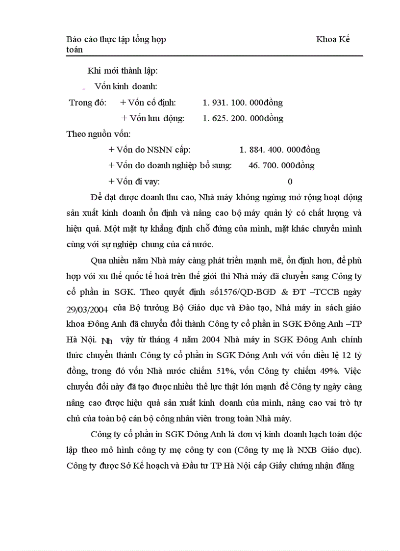 image for page Báo cáo thực tập tổng hợp tại Công ty cổ phần in SGK Đông Anh