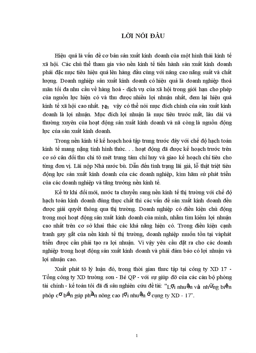 Lợi nhuận và những biện pháp cơ bản góp phần nâng cao lợi nhuận ở công ty XD 17 1