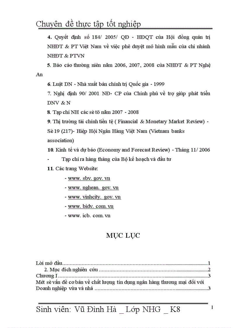 image for page Giải pháp nâng cao chất lượng tín dụng đối với Doanh nghiệp vừa và nhỏ tại Ngân hàng đầu tư và phát triển Việt Nam BIDV Chi nhánh Hà Tõy 1