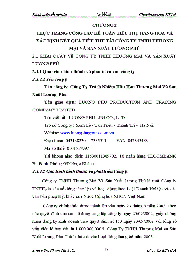 image for page Kế toán tiêu thụ hàng hóa và xác định kết quả tiêu thụ tại công ty TNHH Thương Mại Và Sản Xuất Lương Phú 1