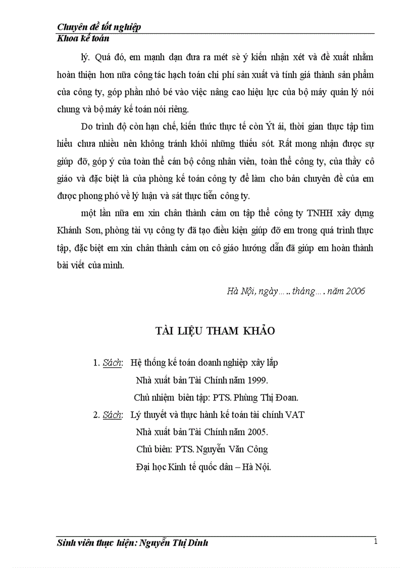 image for page Hạch toán chi phí sản xuất và tính giá thành sản phẩm tại Công ty TNHH xây dựng Khánh Sơn 1