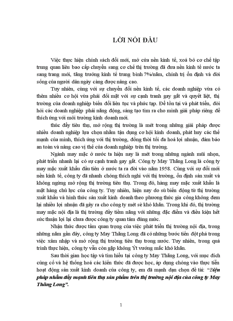 image for page Biện pháp nhằm đẩy mạnh tiêu thụ sản phẩm trên thị trường nội địa của công ty May Thăng Long 1