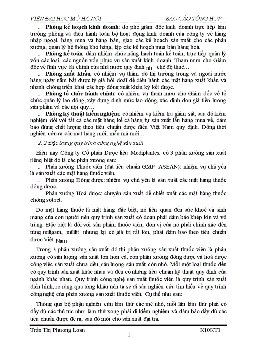 image for page Đặc điểm tổ chức kinh doanh và tổ chức quản lý của Công ty Cổ phần Dược liệu Mediplantex