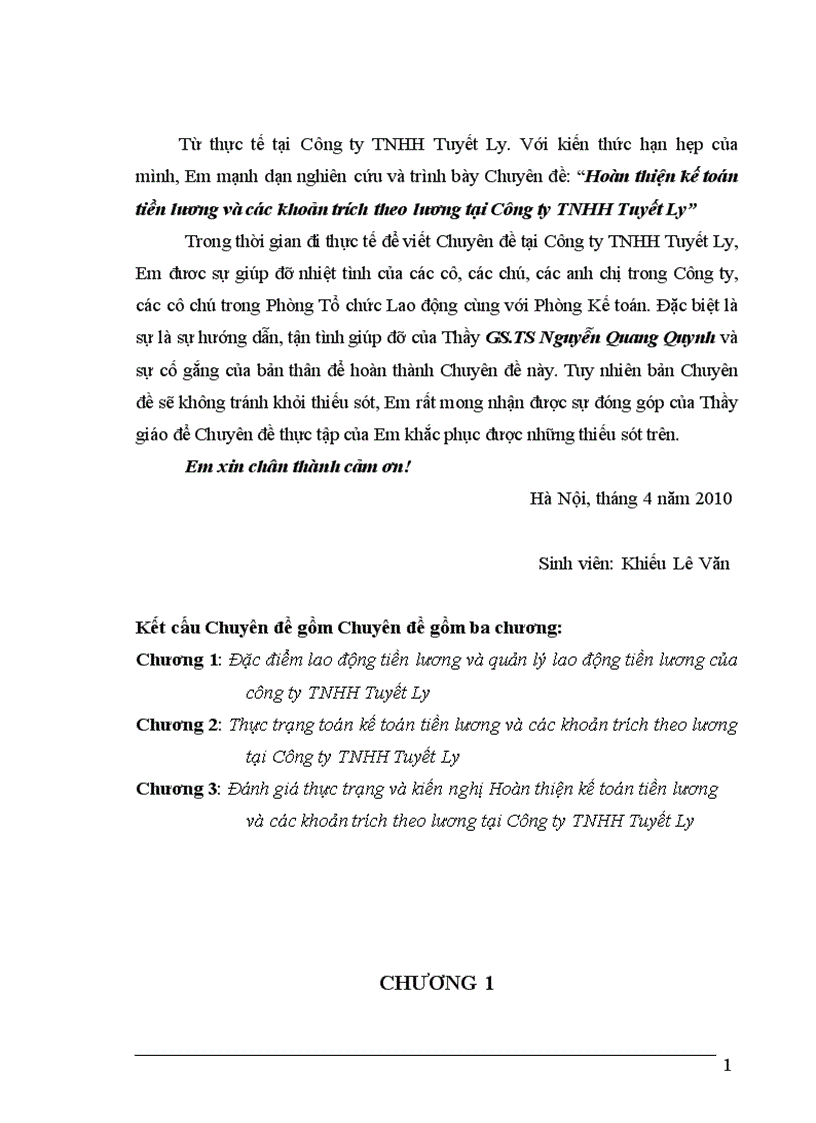 image for page Hoàn thiện kế toán tiền lương và các khoản trích theo lương tại Công ty TNHH Tuyết Ly 1