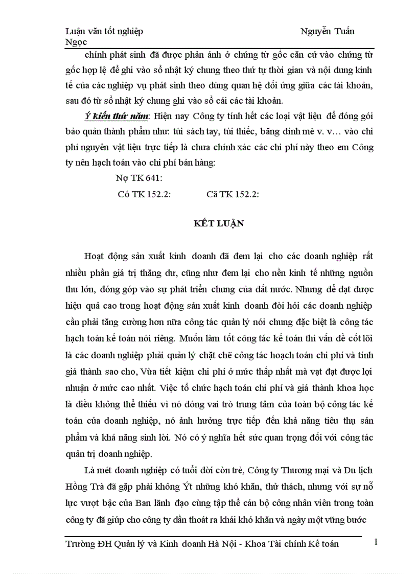 image for page Kế toán tập hợp chi phí sản xuất và tính giá thành sản phẩm tại Công ty Thương mại và Du lịch Hồng Trà 1
