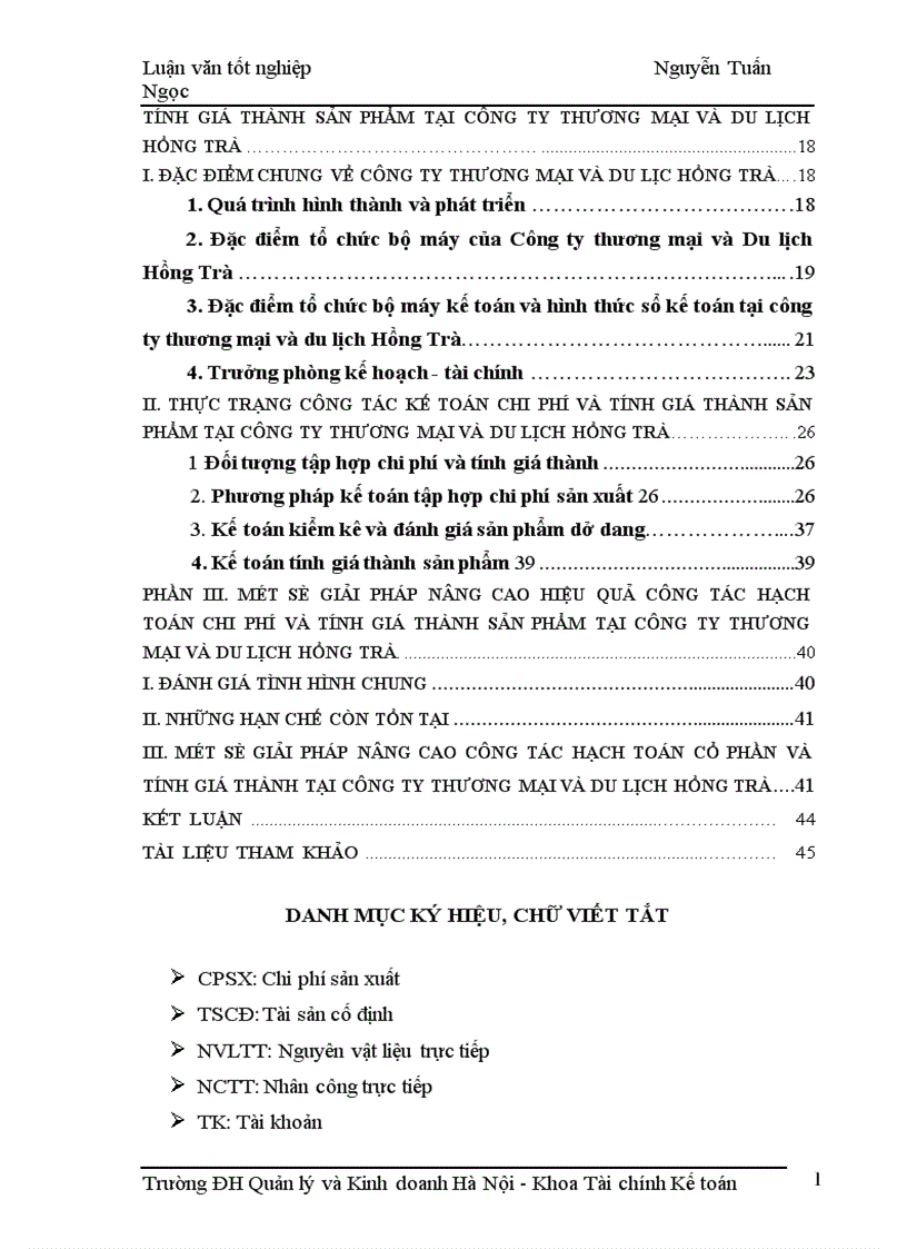 image for page Kế toán tập hợp chi phí sản xuất và tính giá thành sản phẩm tại Công ty Thương mại và Du lịch Hồng Trà 1