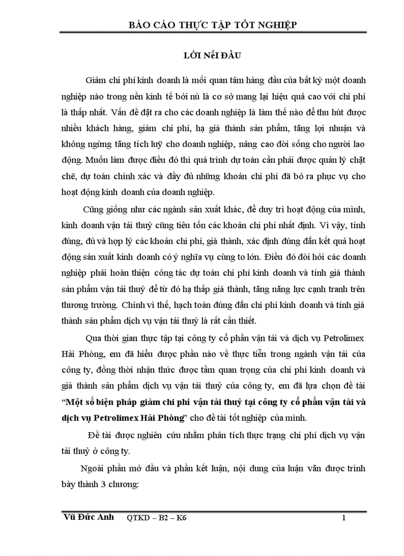image for page Một số biện pháp giảm chi phí vận tải thuỷ tại công ty cổ phần vận tải và dịch vụ Petrolimex Hải Phòng 1