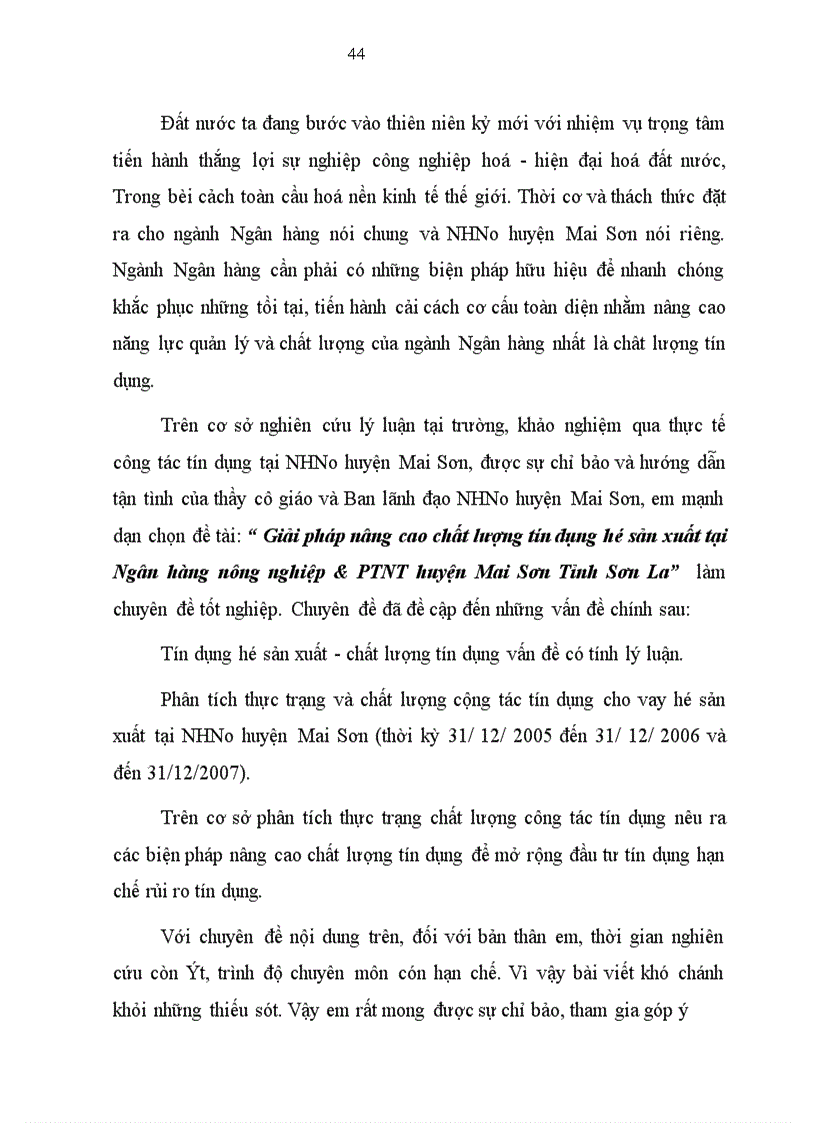 image for page Giải pháp nâng cao chất lượng tín dụng hộ sản xuất tại Ngân hàng Nông Nghiệp và Phát Triển Nông Thôn huyện Mai Sơn Tỉnh Sơn La 1