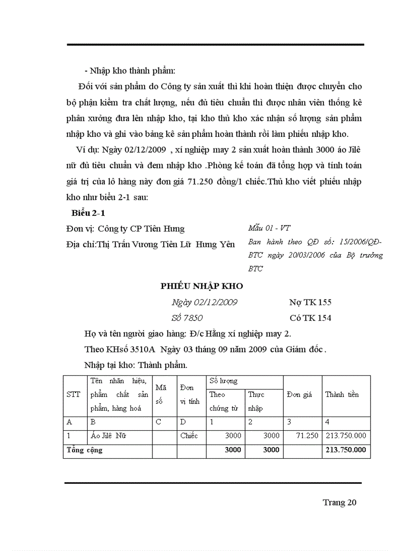 image for page Kế toán thành phẩm và tiêu thụ thành phẩm tại Công ty cổ phần Tiên Hưng 1