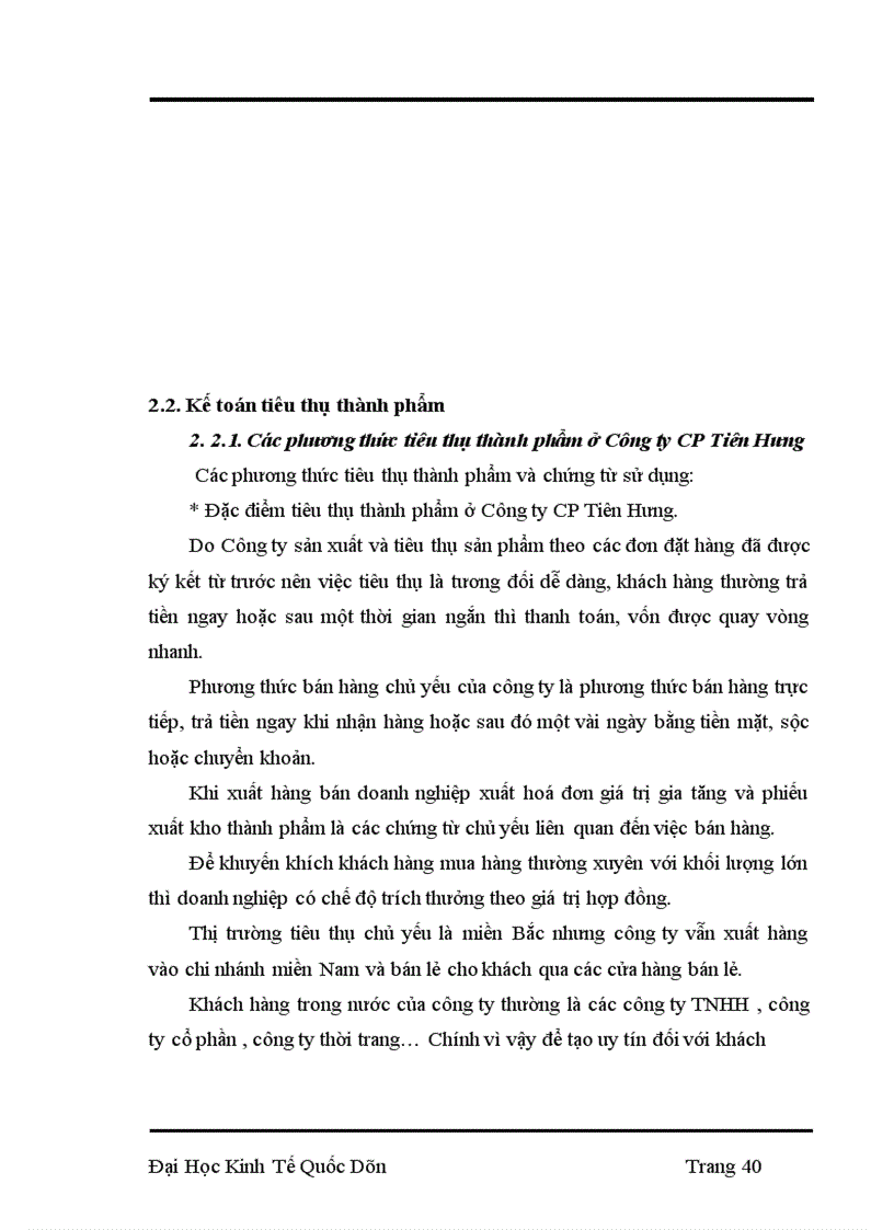 image for page Kế toán thành phẩm và tiêu thụ thành phẩm tại Công ty cổ phần Tiên Hưng 1