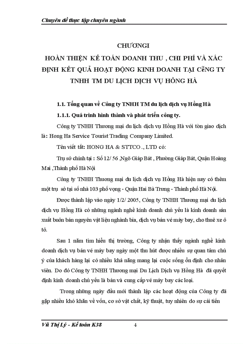 image for page Tìm hiểu kế toán doanh thu chi phí và xác định kết quả hoạt động kinh doanh tại Công ty TNHH TM du lịch dịch vụ Hồng Hà 1