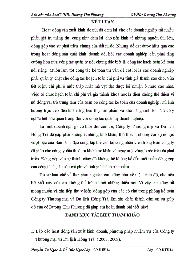 image for page Kế toán tập hợp chi phí sản xuất và tính giá thành sản phẩm tại Công ty Thương mại và Du lịch Hồng Trà 1