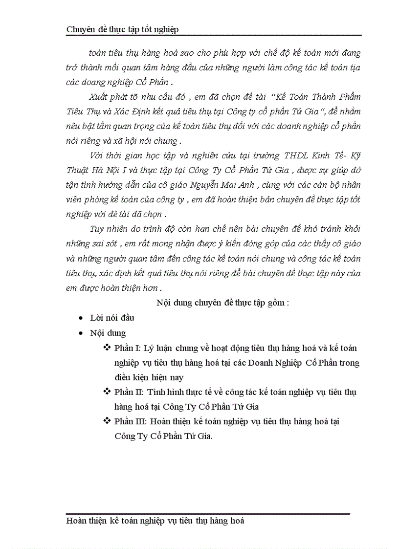 image for page Kế Toán thành phẩm tiêu thụ và xác định kết quả tiêu thụ tại Công ty cổ phần Tứ Gia 1