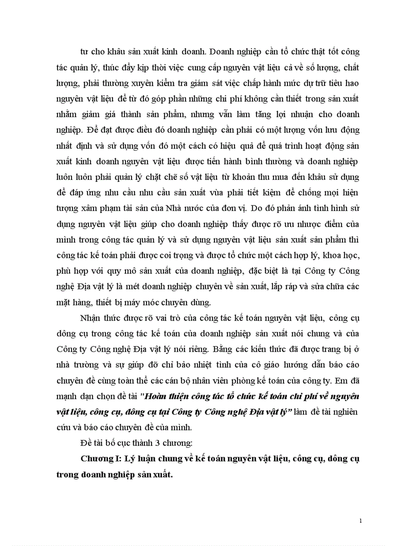 image for page Hoàn thiện công tác tổ chức kế toán chi phí về nguyên vật liệu công cụ dụng cụ tại Công ty Công nghệ Địa vật lý