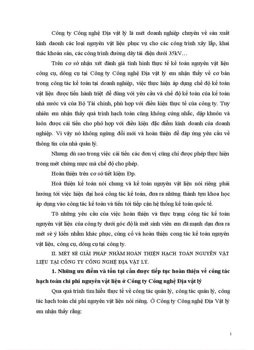 image for page Hoàn thiện công tác tổ chức kế toán chi phí về nguyên vật liệu công cụ dụng cụ tại Công ty Công nghệ Địa vật lý