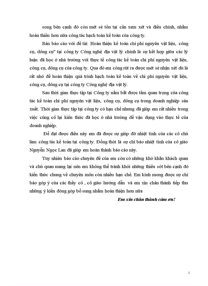 image for page Hoàn thiện công tác tổ chức kế toán chi phí về nguyên vật liệu công cụ dụng cụ tại Công ty Công nghệ Địa vật lý