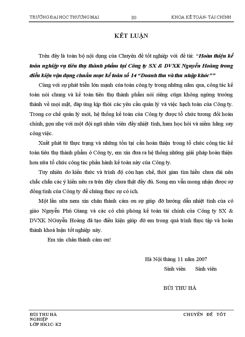 image for page Hoàn thiện kế toán nghiệp vụ tiêu thụ thành phẩm tại Công ty SX DVXK Nguyễn Hoàng trong điều kiện vận dụng chuẩn mực kế toán số 14