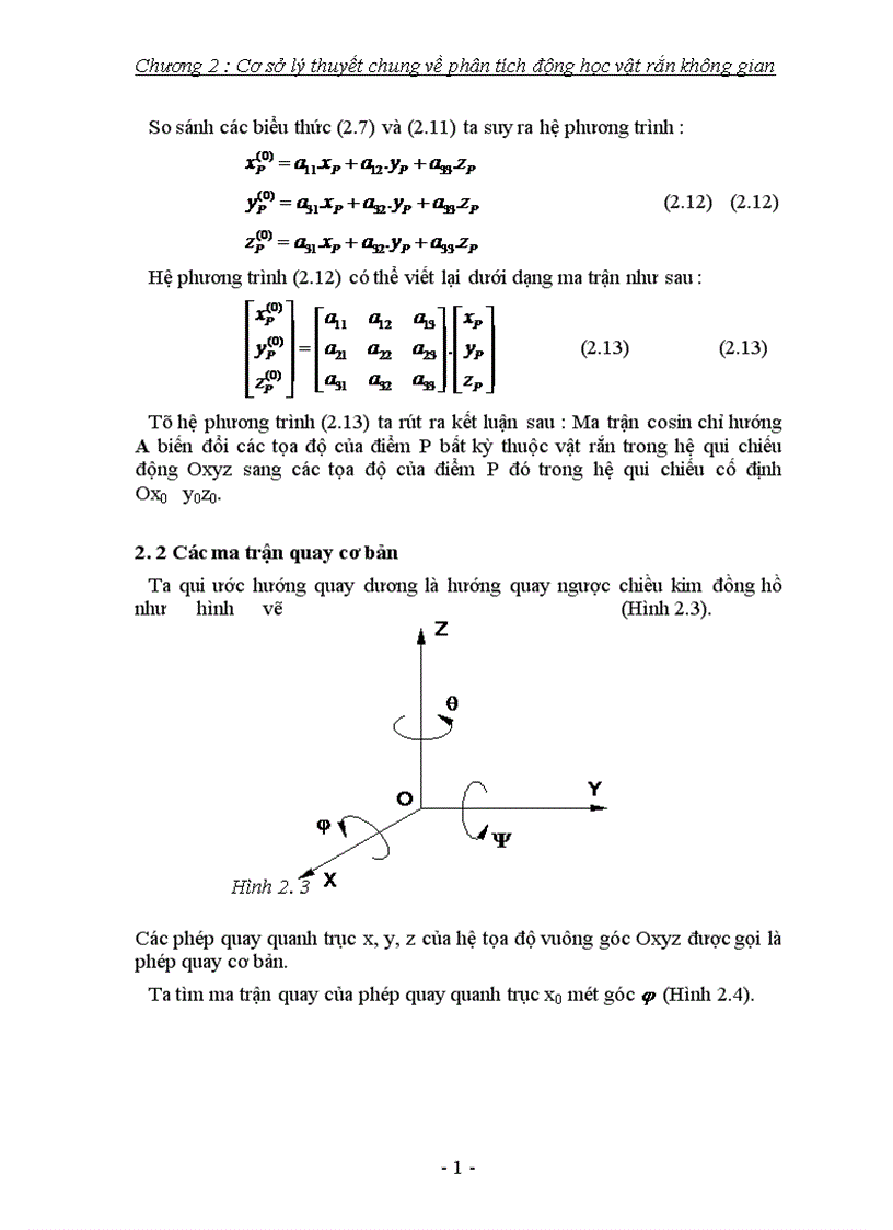 image for page Cơ sở lý thuyết chung về phân tích động học vật rắn không gian