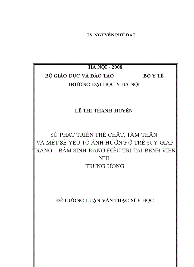 image for page Sự phát triển thể chất tâm thần và một số yếu tố ảnh hưởng ở trẻ suy giáp trạng bẩm sinh đang điều trị tại Bệnh viện Nhi Trung ương 1