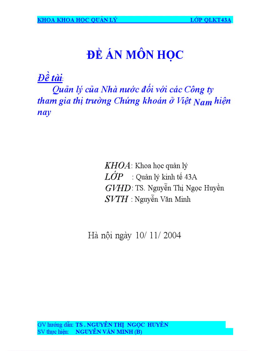 image for page Quản lý của Nhà nước đối với các Công ty tham gia thị trường Chứng khoán ở Việt Nam hiện nay Khoa