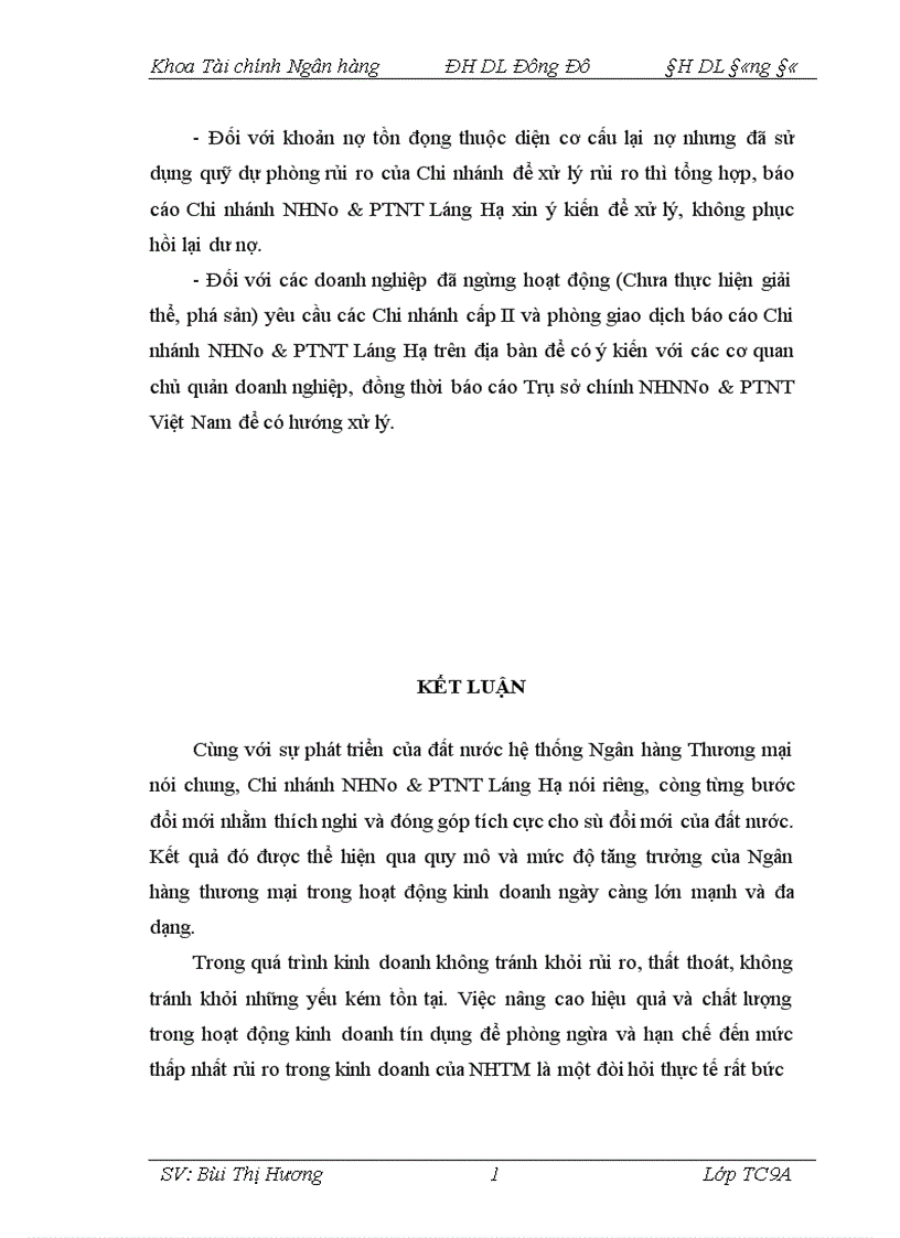 image for page Giải pháp phòng ngừa hạn chế rủi ro trong hoạt động tín dụng tại Chi nhánh Ngân hàng Nông nghiệp và Phát triển nông thôn Láng Hạ 1