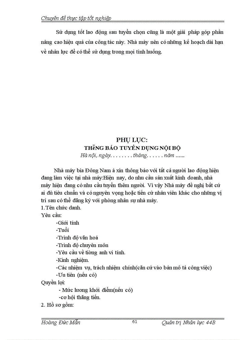 image for page Hoàn thiện công tác tuyển mộ tuyển chọn nhân lực tại nhà máy bia Đông Nam Á 1