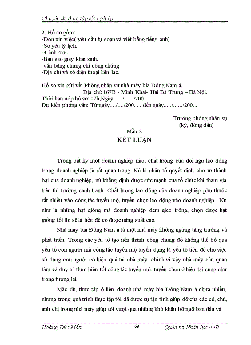 image for page Hoàn thiện công tác tuyển mộ tuyển chọn nhân lực tại nhà máy bia Đông Nam Á 1