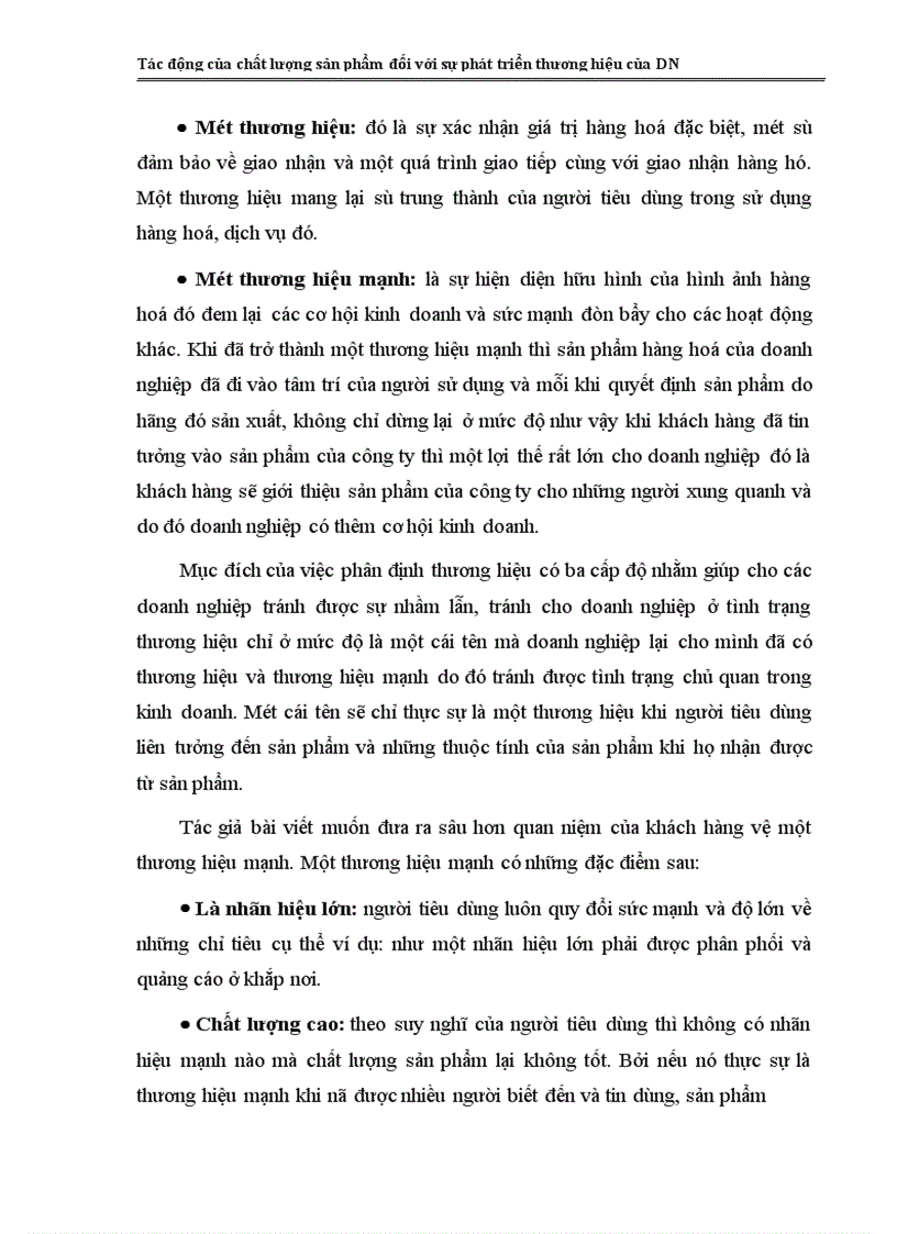 image for page Tác động của chất lượng sản phẩm đối với sự phát triển thương hiệu của DN 1