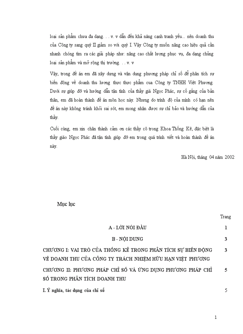 image for page Vận dụng phương pháp chỉ số để phân tích doanh thu của công ty trách nhiệm hữu hạn Việt Phương 1