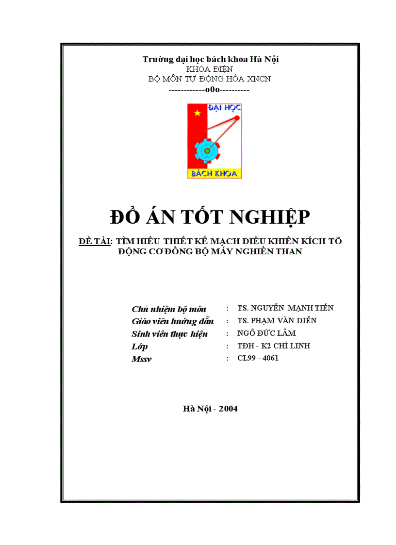 Tìm hiểu thiết kế mạch điều khiển kích từ động cơ đồng bộ máy nghiền than Hà Nội 2004