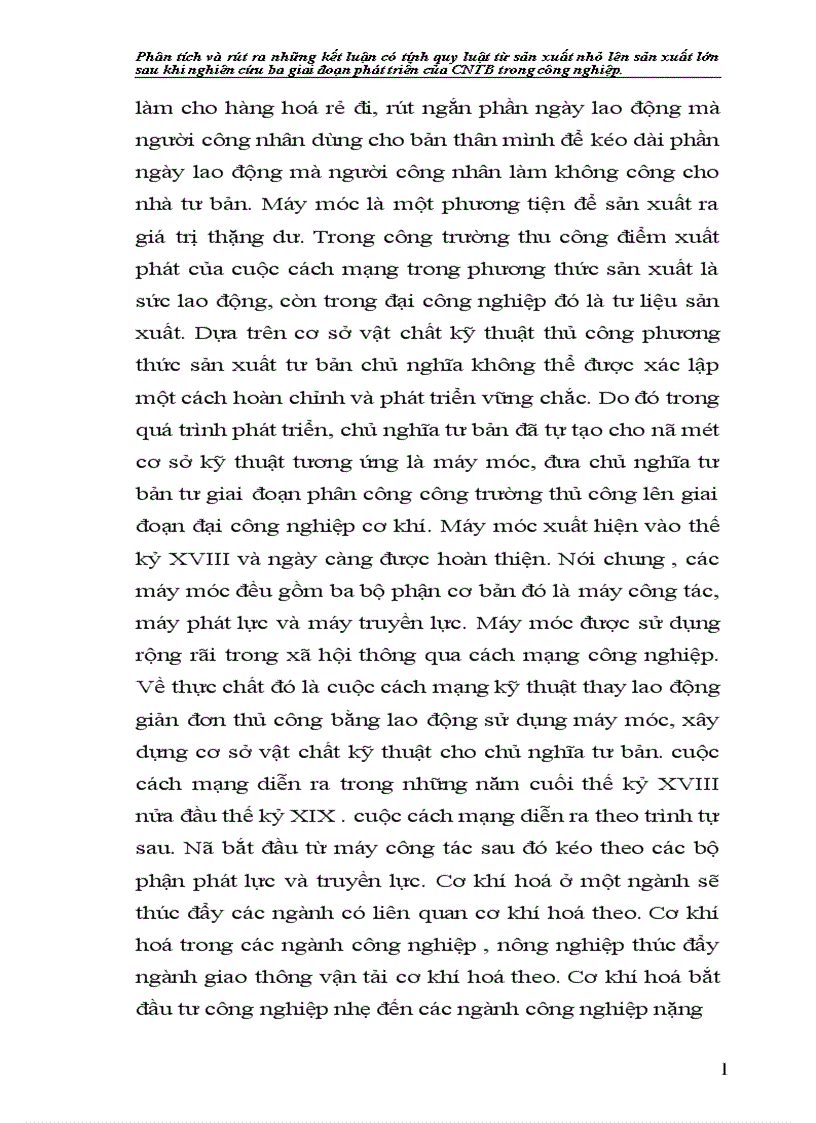 image for page Phân tích và rút ra những kết luận có tính quy luật từ sản xuất nhỏ lên sản xuất lớn sau khi nghiên cứu ba giai đoạn phát triển của CNTB trong công nghiệp