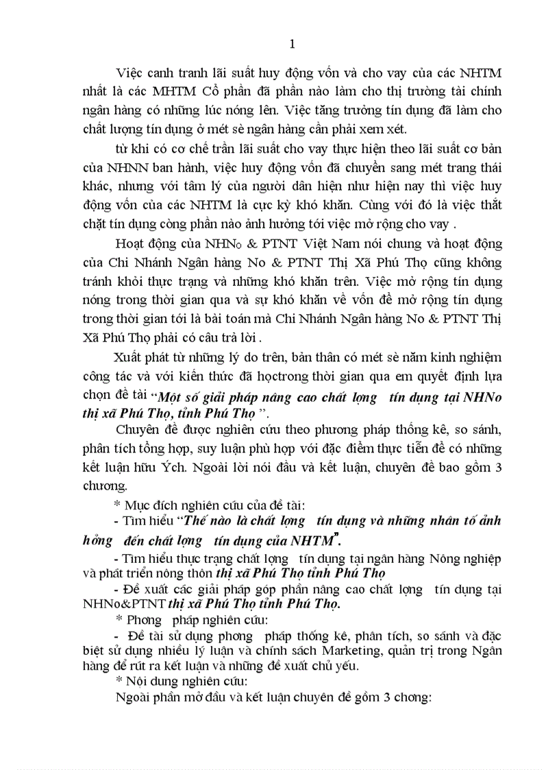 image for page Một số giải pháp nâng cao chất lượng tín dụng tại Ngân hàng nông nghiệp và phát triển nông thôn thị xã Phú Thọ tỉnh Phú Thọ
