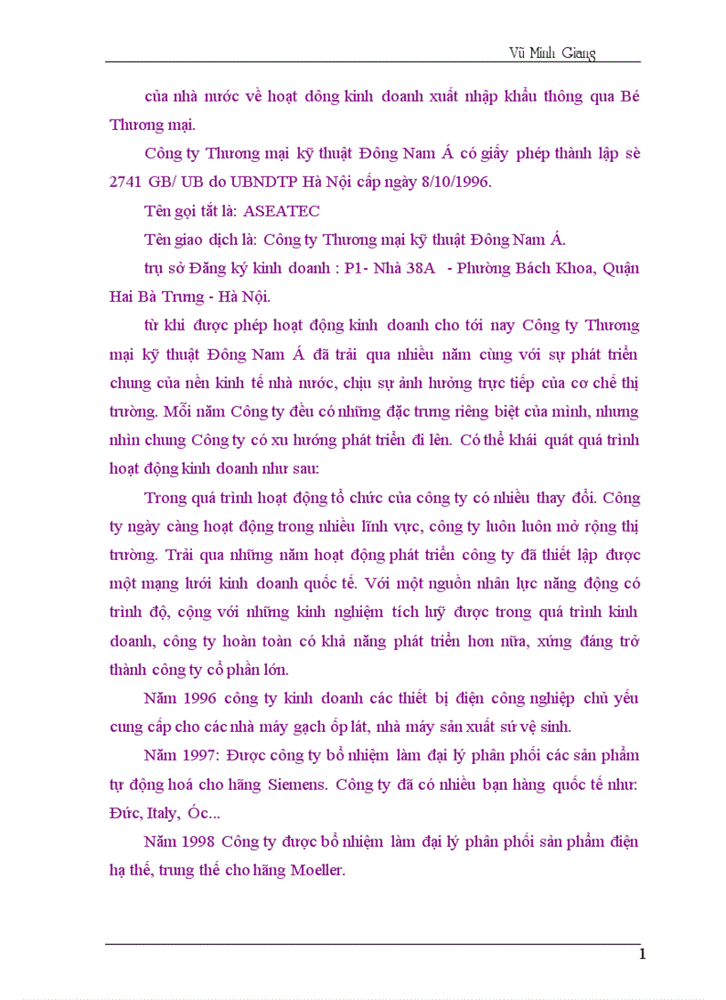 image for page Thực trạng hoạt động sản xuất kinh doanh của Công ty Thương maị kỹ thuật Đông Nam Á