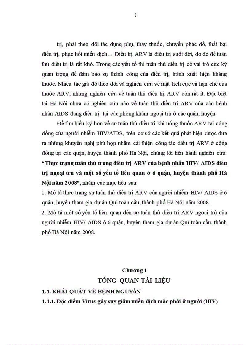 image for page Thực trạng tuân thủ trong điều trị ARV của bệnh nhân HIV AIDS điều trị ngoại trú và một số yếu tố liên quan ở 6 quận huyện thành phố Hà Nội năm 2008