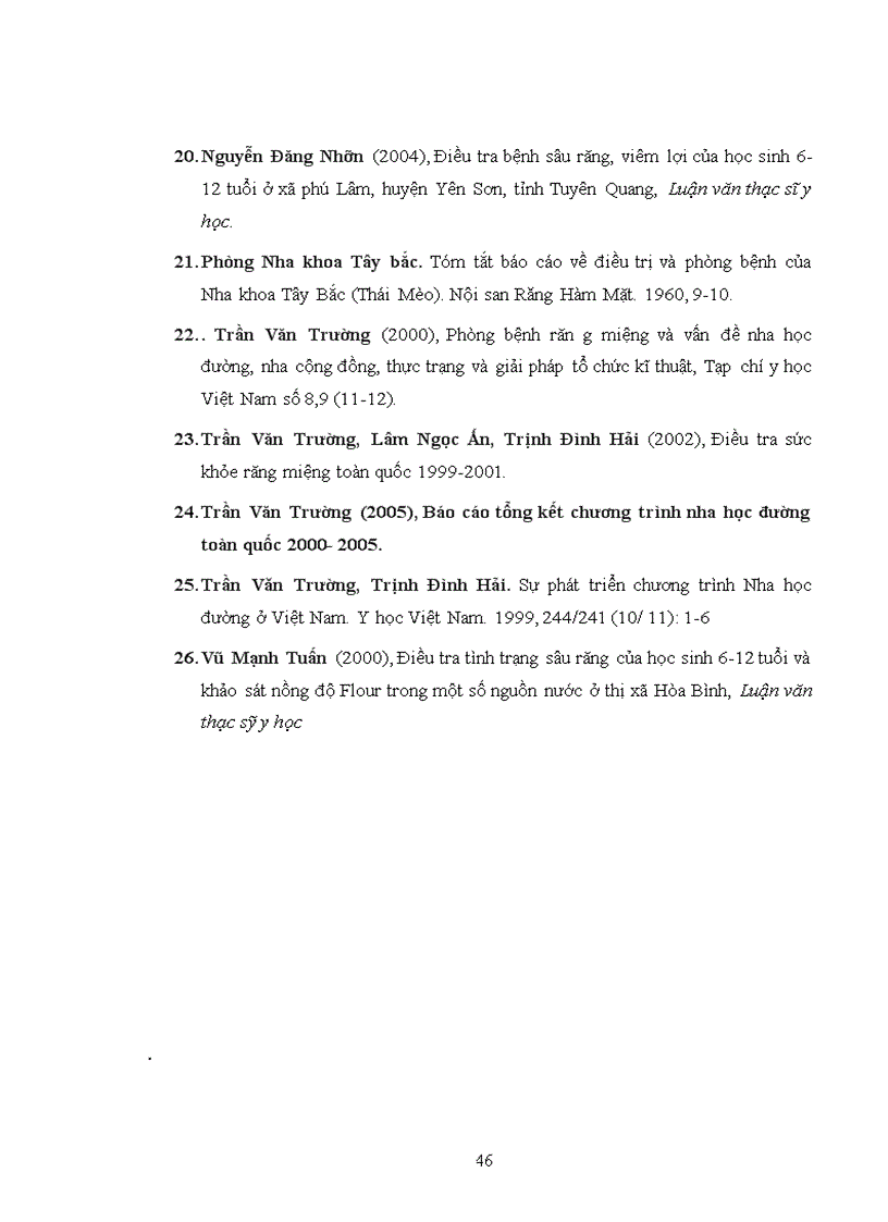 image for page Thực trạng bệnh răng miệng và các yếu tố liên quan của học sinh trường tiểu học Tam Hiệp Thanh Trì Hà Nội năm 2009