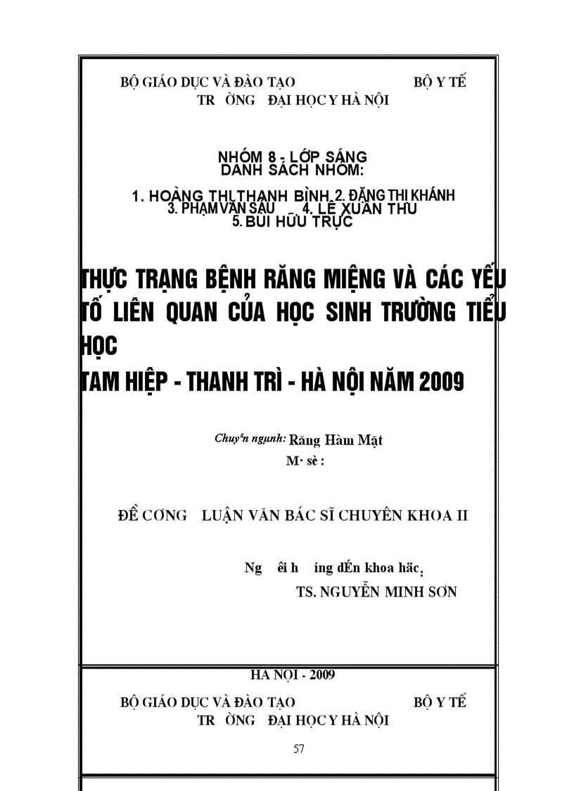 image for page Thực trạng bệnh răng miệng và các yếu tố liên quan của học sinh trường tiểu học Tam Hiệp Thanh Trì Hà Nội năm 2009