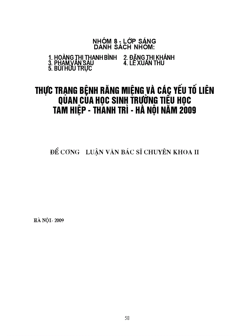 image for page Thực trạng bệnh răng miệng và các yếu tố liên quan của học sinh trường tiểu học Tam Hiệp Thanh Trì Hà Nội năm 2009