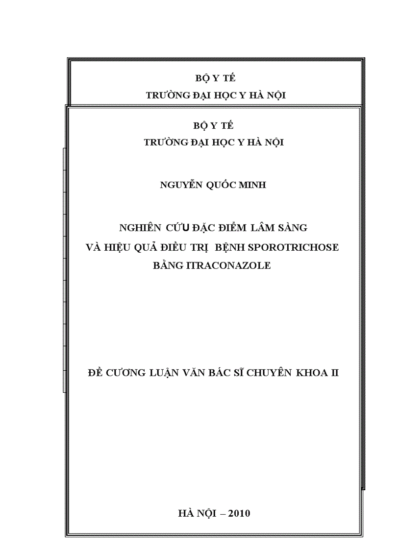 image for page Nghiên cứu tình hình đặc điểm lâm sàng và đánh giá hiệu quả điều trị bệnh Sporotrichose bằng Itraconazole