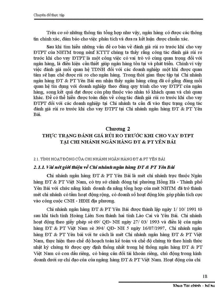 image for page Đánh giá rủi ro trước khi cho vay ĐTPT tại Chi nhánh ngân hàng ĐT PT Yên Bái 1