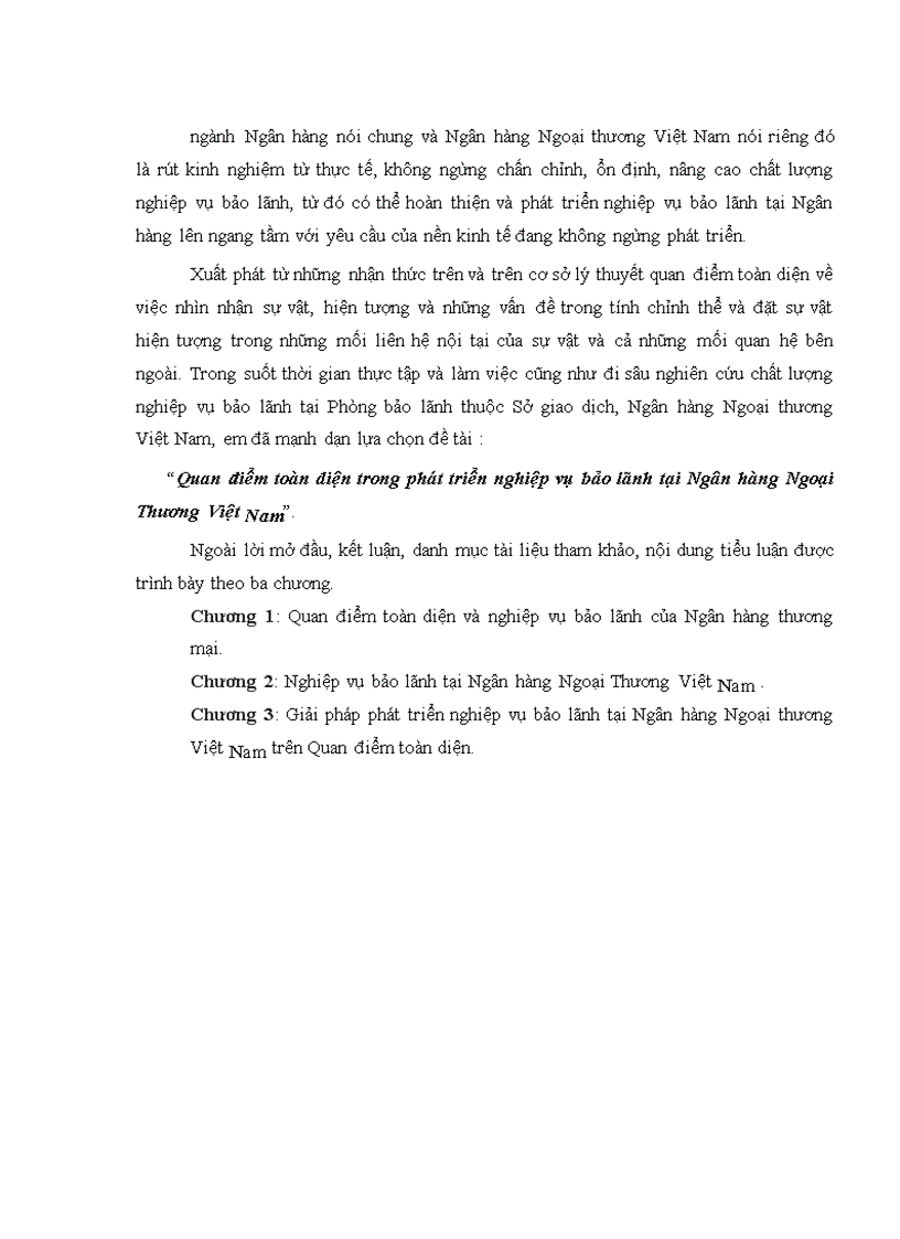 image for page Quan điểm toàn diện trong phát triển nghiệp vụ bảo lãnh tại Ngân hàng Ngoại Thương Việt Nam 1
