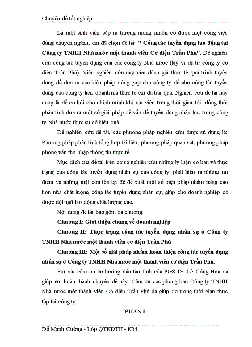 image for page Công tác tuyển dụng lao động tại Công ty TNHH Nhà nước một thành viên Cơ điện Trần Phú 1