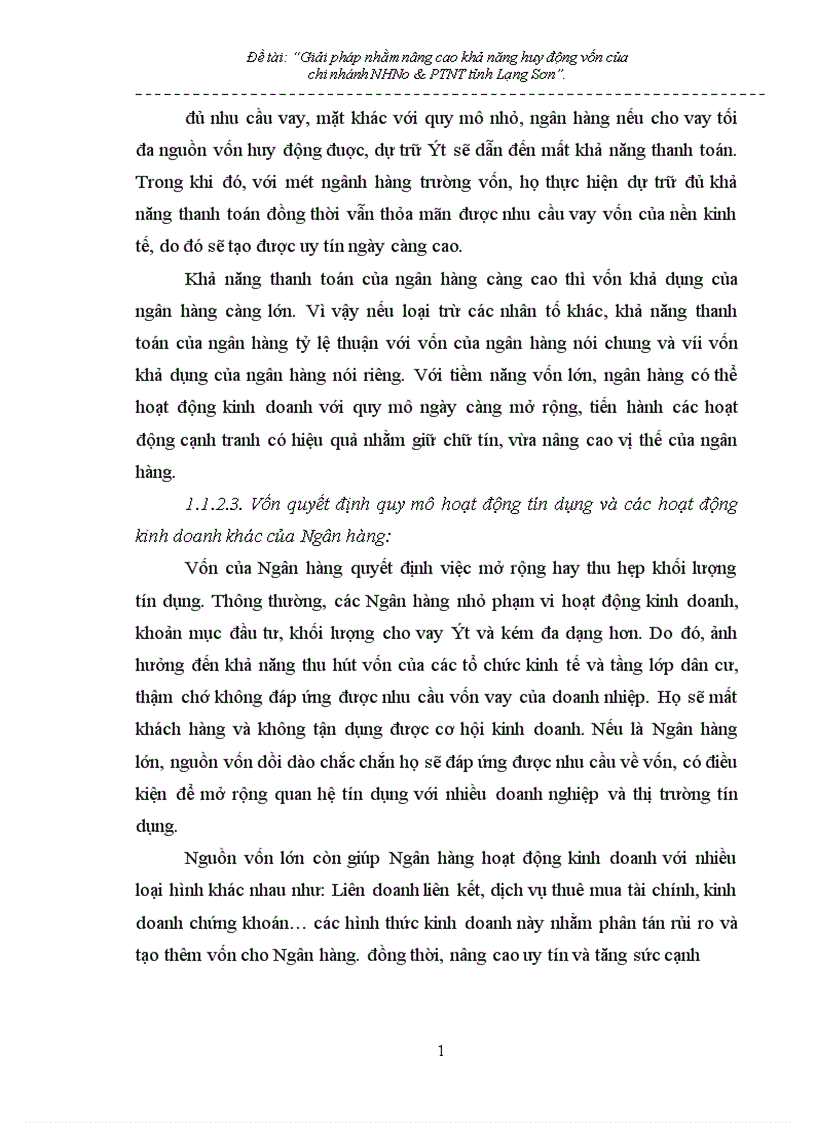 Giải pháp nhằm nâng cao hiệu quả huy động vốn tại chi nhánh NHNo PTNT Tỉnh Lạng Sơn 1