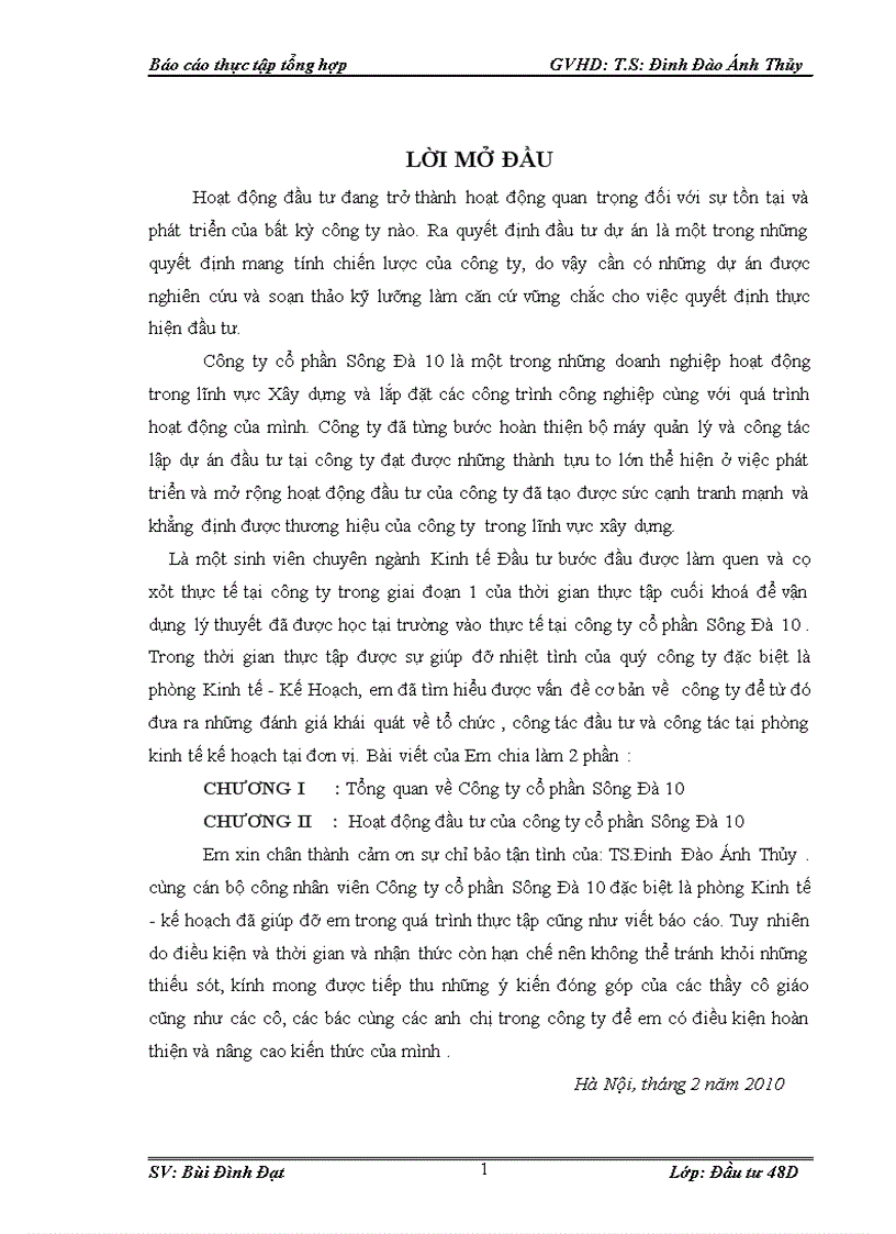 image for page Hoạt động đầu tư của công ty cổ phần Sông Đà 10 1