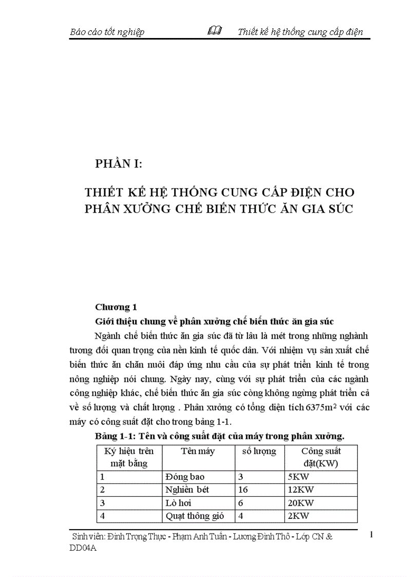 Thiết kế chọn thiết bị lắp đặt hệ thống cung cấp điện cho một xưởng chế biến thức ăn gia súc 1