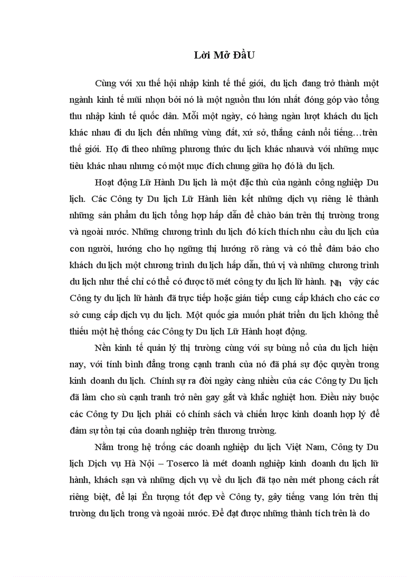 image for page Báo cáo thực tập tổng hợp tại Công ty Du lịch Dịch vụ Hà Nội Toserco