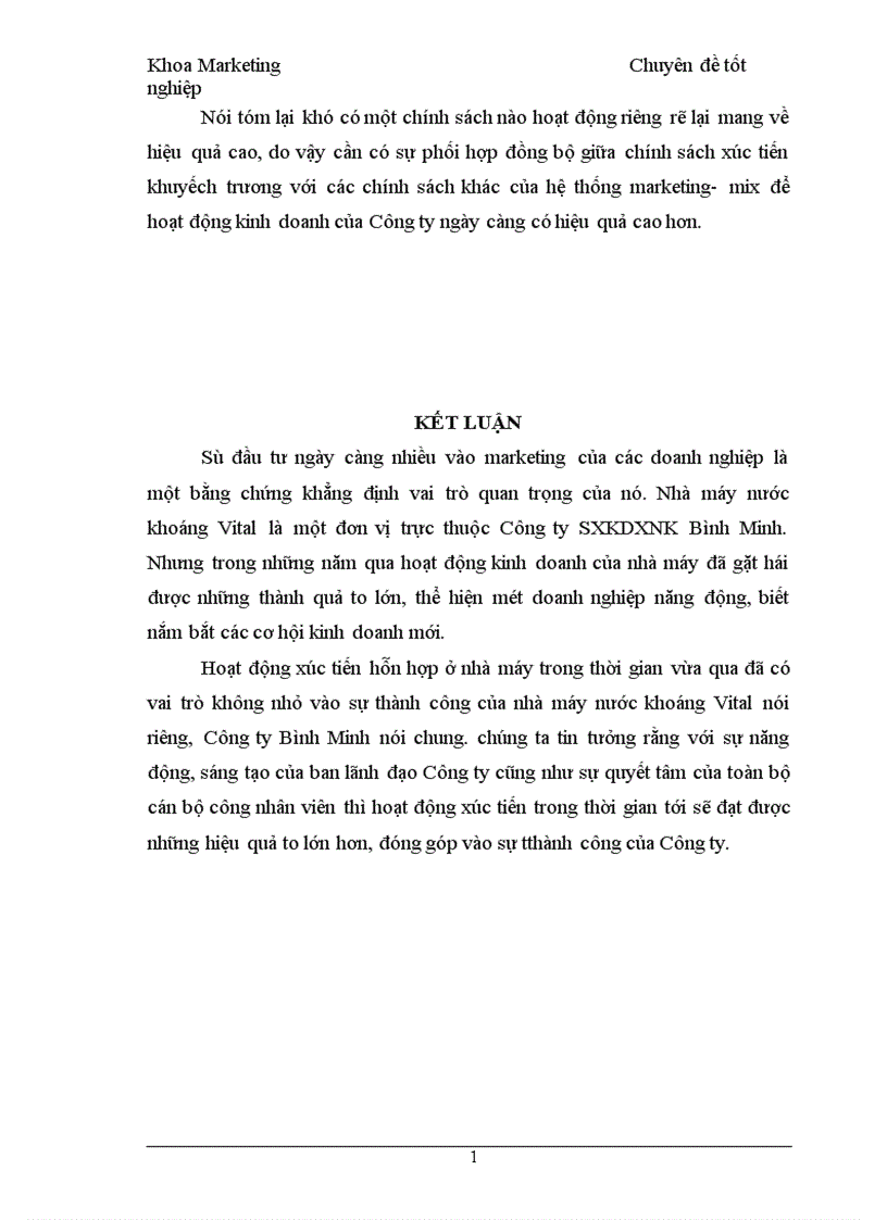image for page Chính sách xúc tiến hỗn hợp cho sản phẩm nước khoáng Vital của công ty SXKDXNK Bình Minh tại các tỉnh phía bắc 1