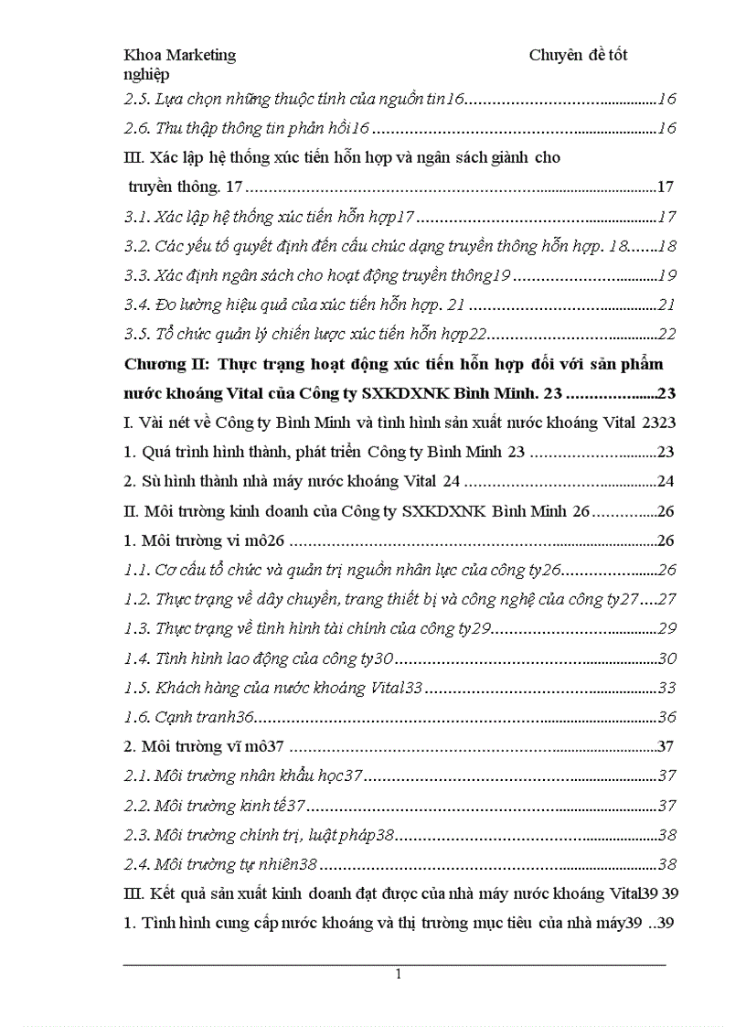 image for page Chính sách xúc tiến hỗn hợp cho sản phẩm nước khoáng Vital của công ty SXKDXNK Bình Minh tại các tỉnh phía bắc 1